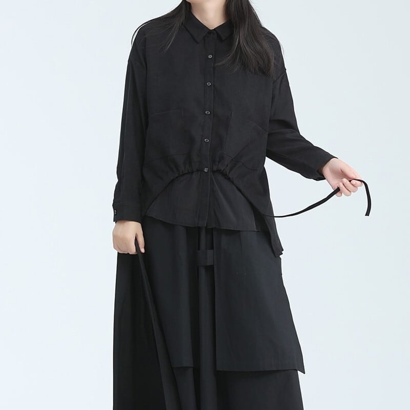 Drawstring Unique Collared Shirt【TR3127】