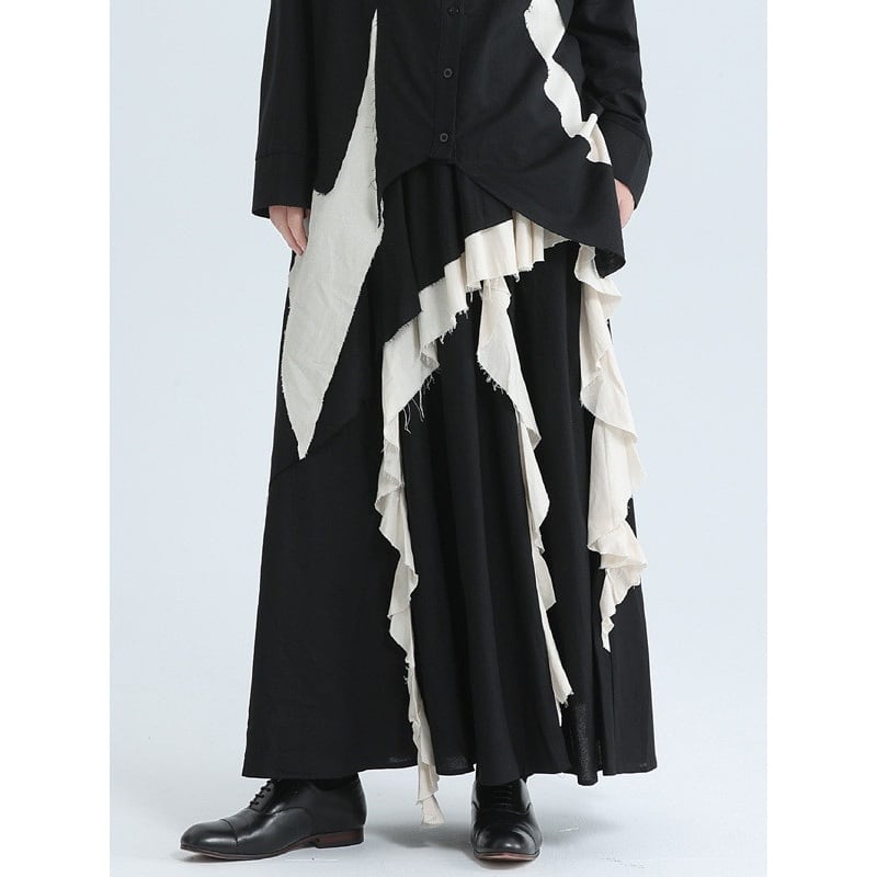 Asymmetry Ruffle Bi-Color Skirt【TR3172】