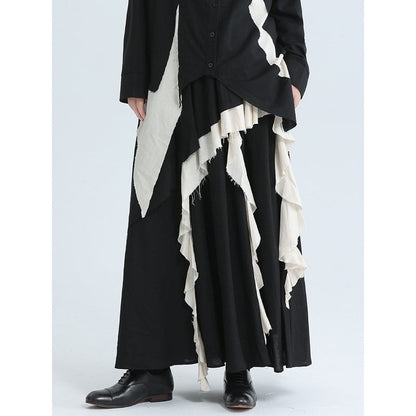 Asymmetry Ruffle Bi-Color Skirt【TR3172】