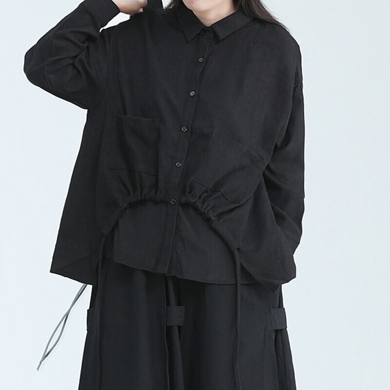 Drawstring Unique Collared Shirt【TR3127】