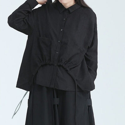 Drawstring Unique Collared Shirt【TR3127】