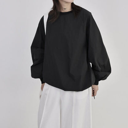 Drawstring Balloon-Sleeve Collared Shirt【TR3117】