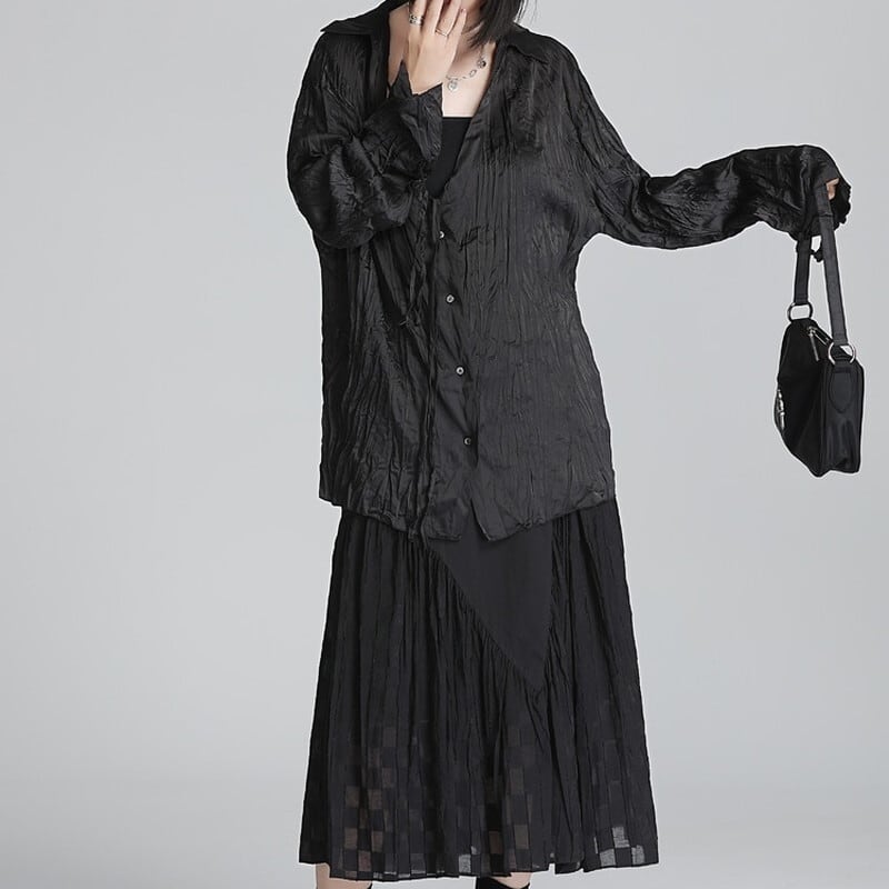 Crinkle Oversize Collared Shirt【TR3125】