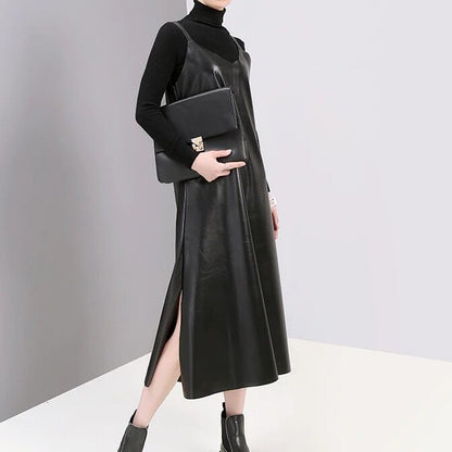 Pu Strap Leather All-in-One Dress【TR1210】