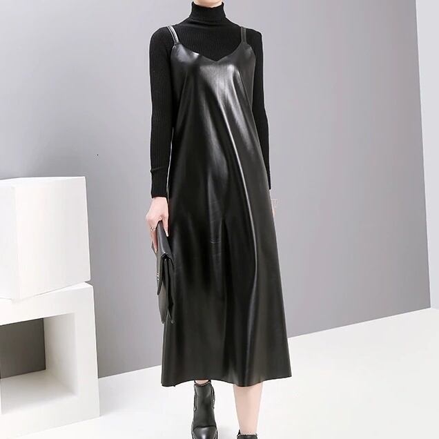 Pu Strap Leather All-in-One Dress【TR1210】