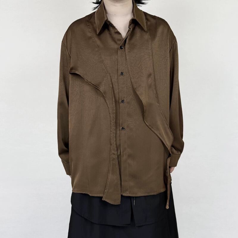 Satin Draped Texture Collared Shirt【TR3361】