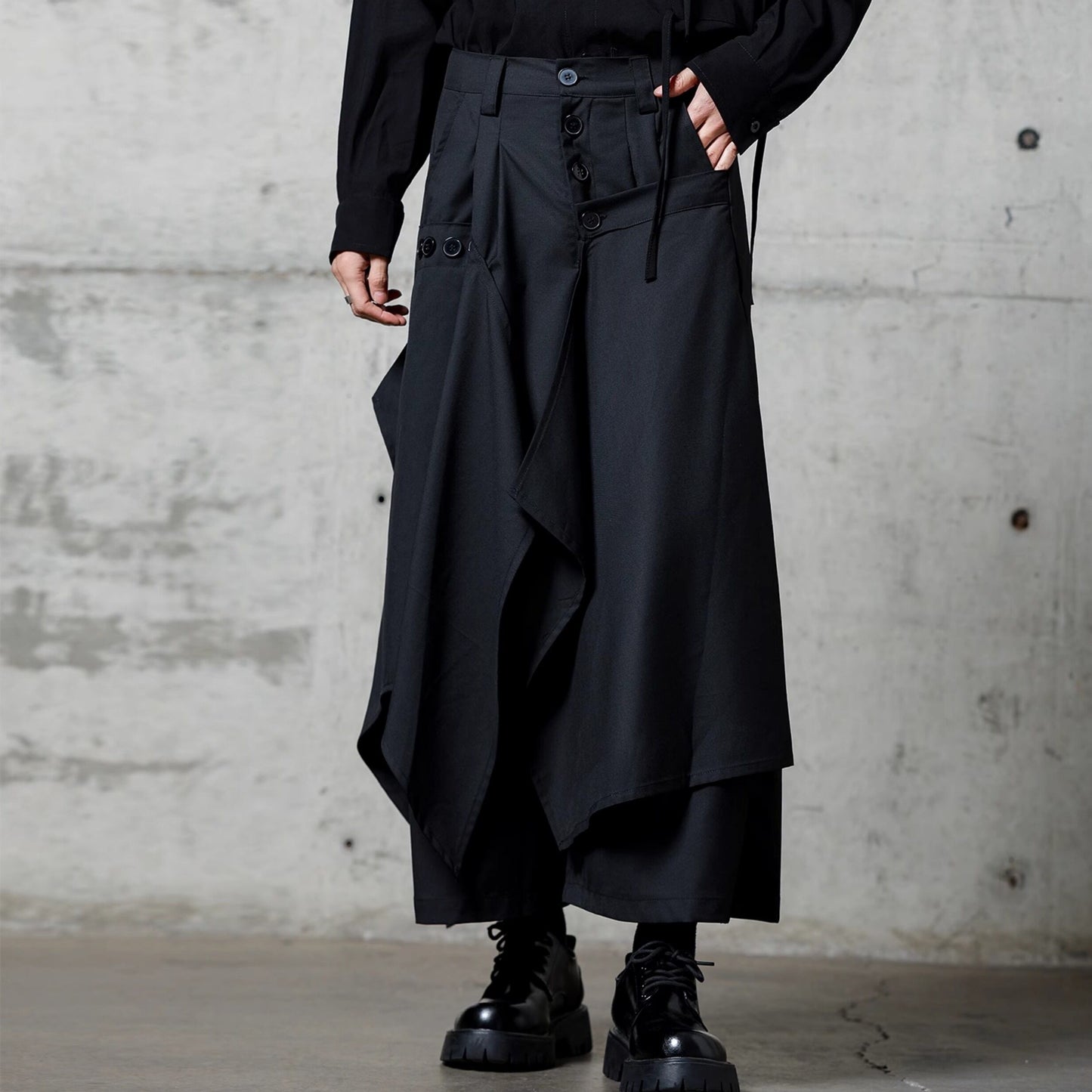Irregular Hem Layered-look Wide Pants【TR3302】