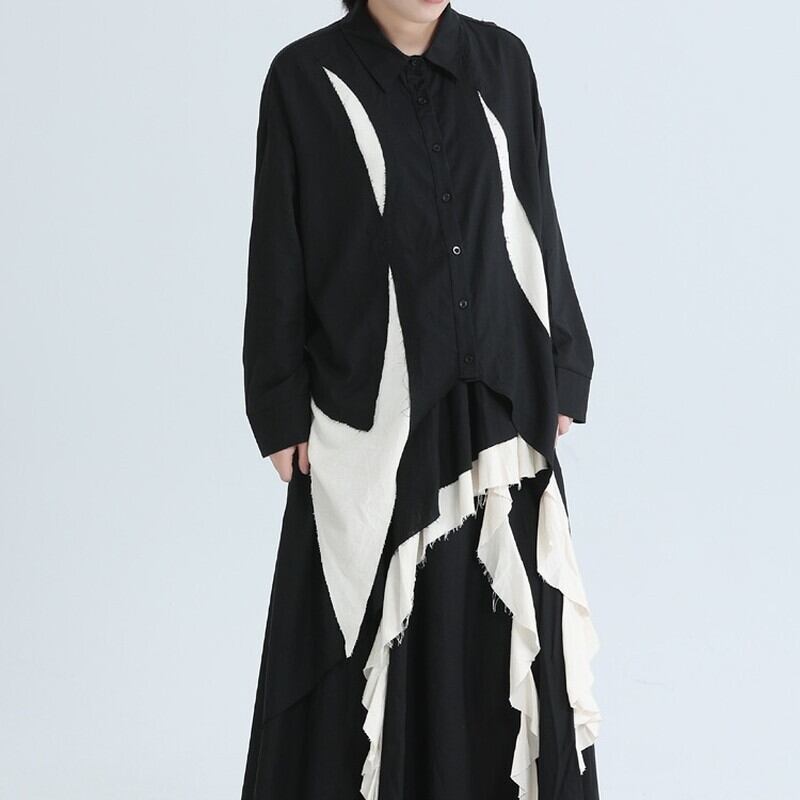 Ruffle Cut-Off Collared Shirt【TR3126】