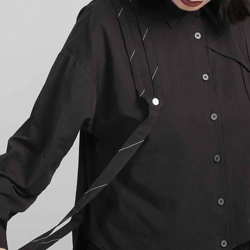 Patchwork Ribbon Collared Shirt【TR3130】