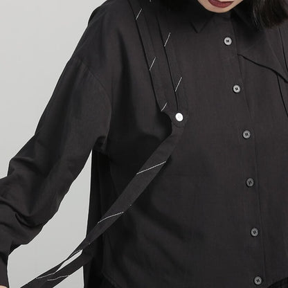 Patchwork Ribbon Collared Shirt【TR3130】