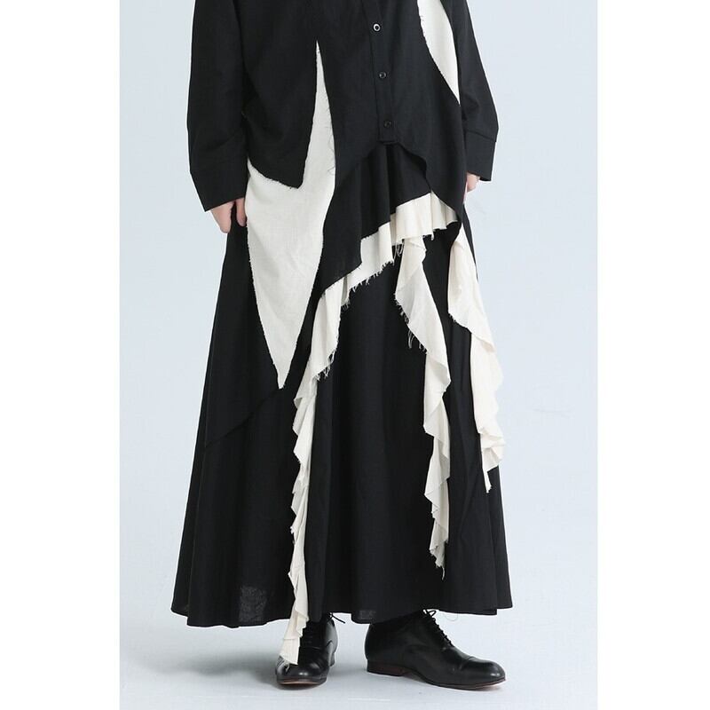 Asymmetry Ruffle Bi-Color Skirt【TR3172】