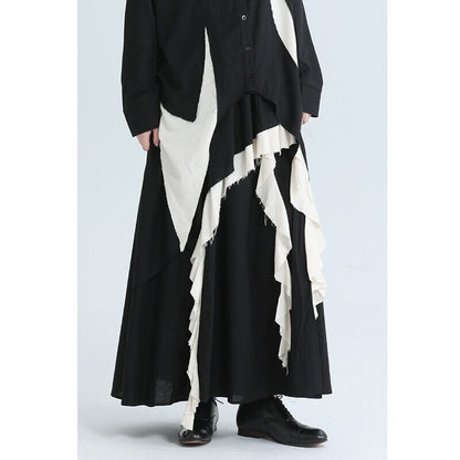 Asymmetry Ruffle Bi-Color Skirt【TR3172】