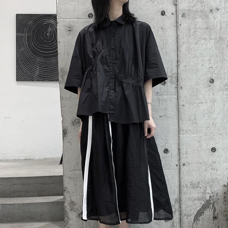 Asymmetry Gather Collared Shirt【TR3111】