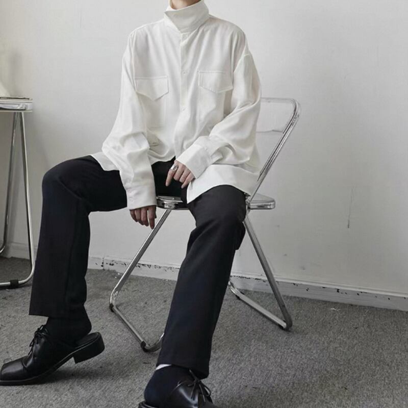 Structured High-Neck Collared Shirt【TR3375】