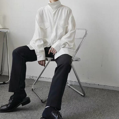 Structured High-Neck Collared Shirt【TR3375】