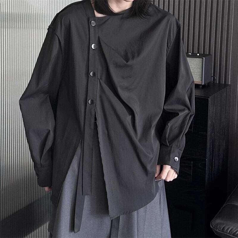Side-Button No-Collar Collared Shirt【TR3112】