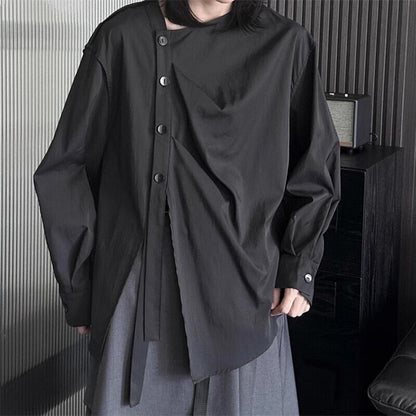 Side-Button No-Collar Collared Shirt【TR3112】