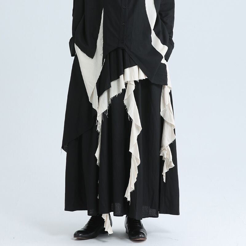 Asymmetry Ruffle Bi-Color Skirt【TR3172】