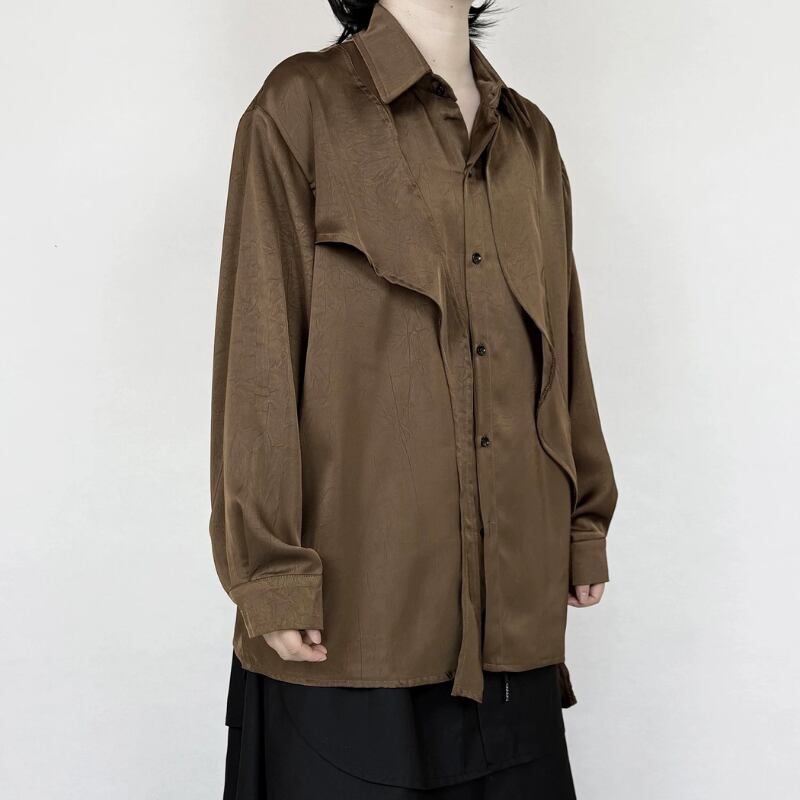 Satin Draped Texture Collared Shirt【TR3361】