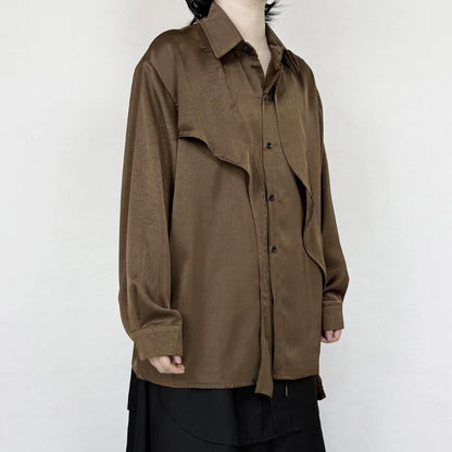 Satin Draped Texture Collared Shirt【TR3361】