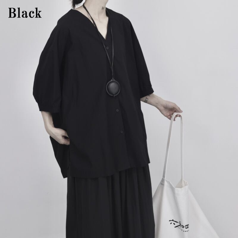V-Neck Oversize Collared Shirt【TR3110】