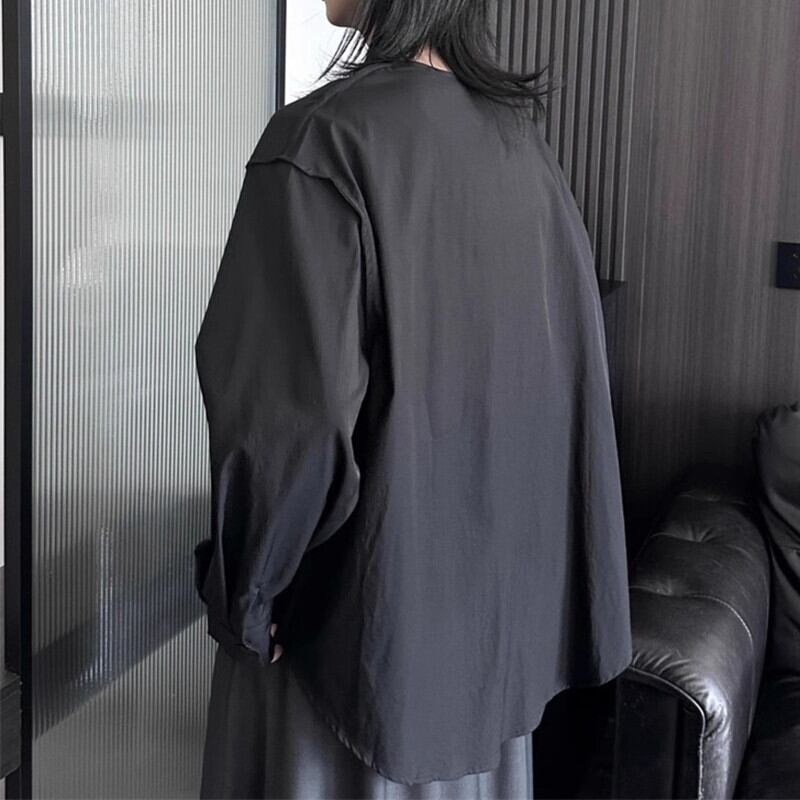 Side-Button No-Collar Collared Shirt【TR3112】