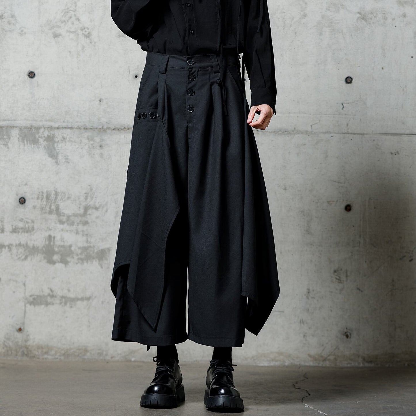 Irregular Hem Layered-look Wide Pants【TR3302】