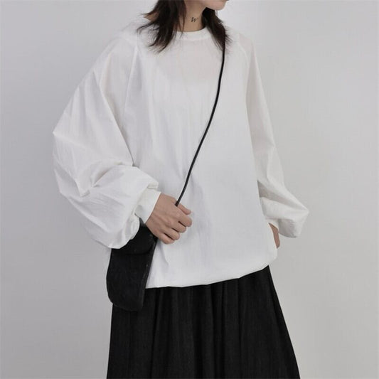 Drawstring Balloon-Sleeve Collared Shirt【TR3117】