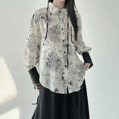 Water-Color Flower Collared Shirt【TR3121】