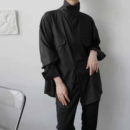 Structured High-Neck Collared Shirt【TR3375】