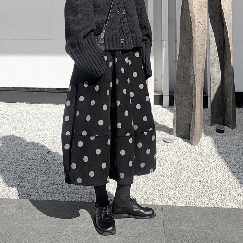 Corduroy Dot Balloon Skirt【TR3167】