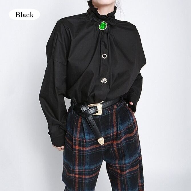 〈Unisex〉Decorative Stand Collar Blouse Shirt【TR1231】