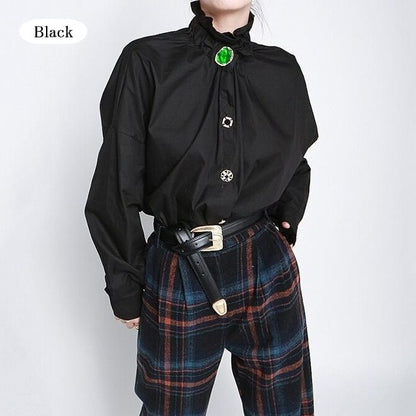 〈Unisex〉Decorative Stand Collar Blouse Shirt【TR1231】