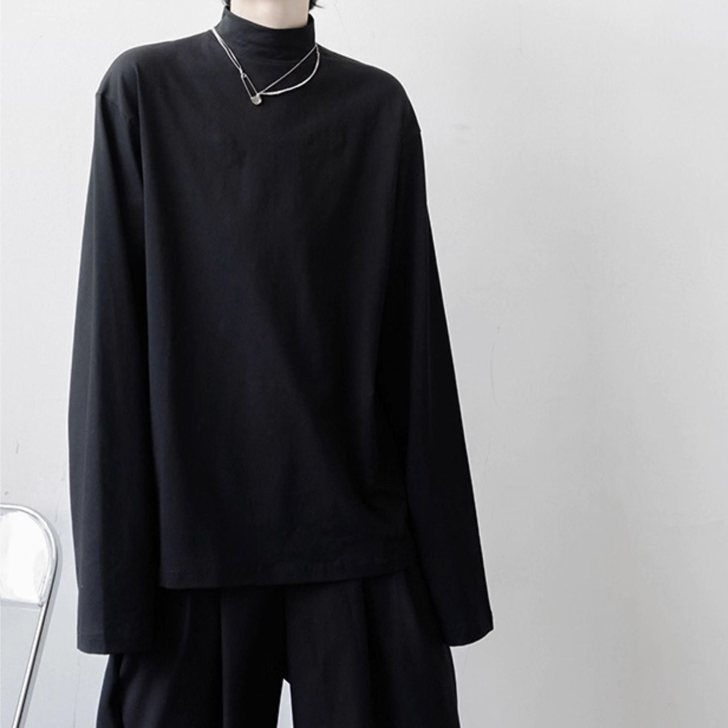 〈Unisex〉High-Neck Long-Sleeve T-Shirt【TR3325】
