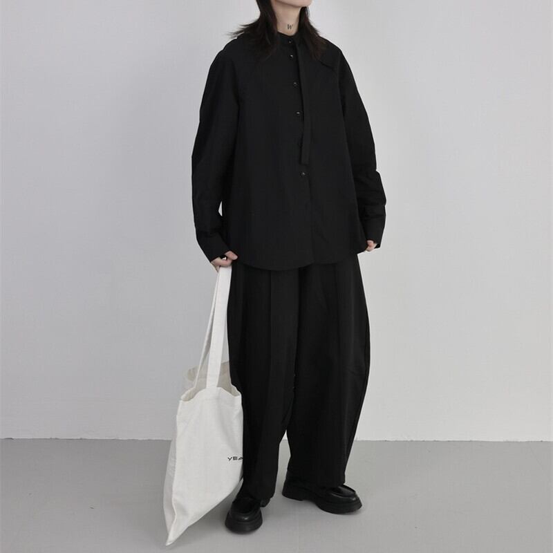 Band-Collar Tie Collared Shirt【TR3123】