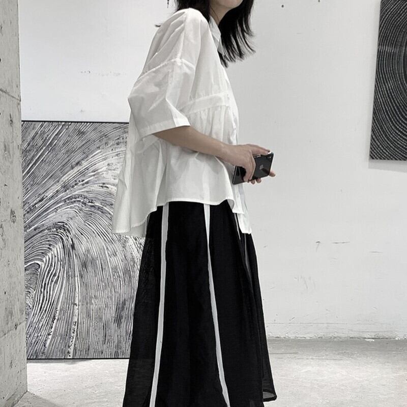 Asymmetry Gather Collared Shirt【TR3111】