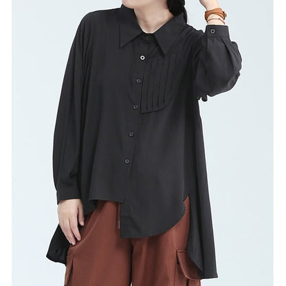 Asymemtry Pleats Collared Shirt【TR3136】