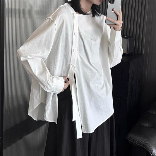 Side-Button No-Collar Collared Shirt【TR3112】
