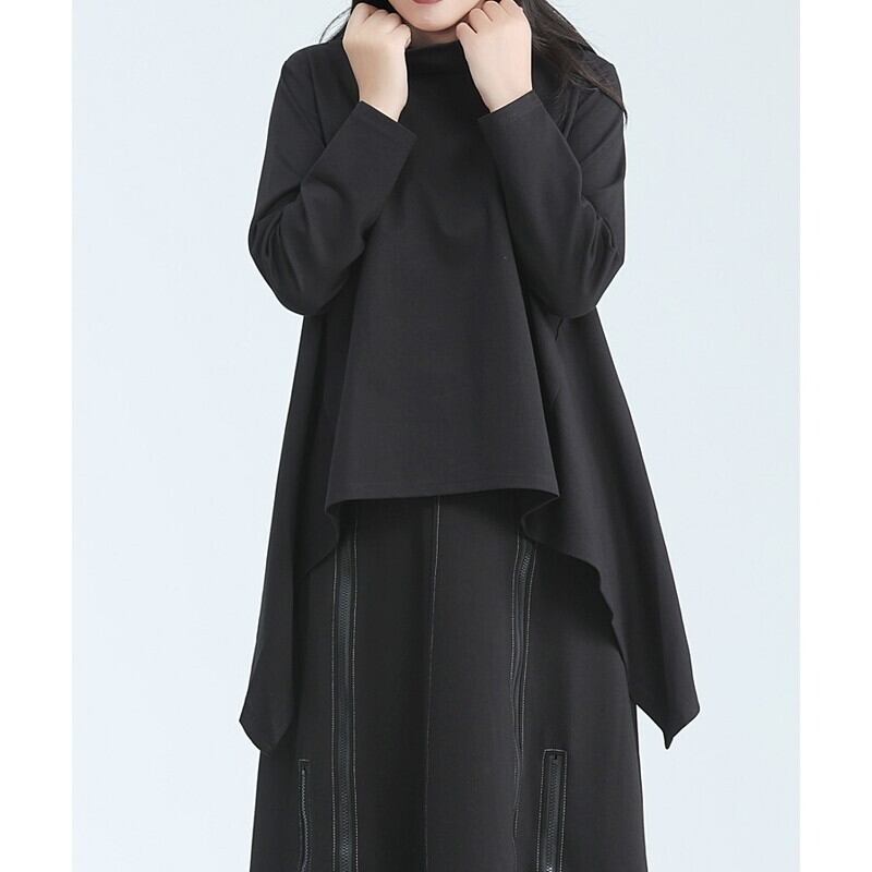 Asymemtry Mock-Neck Flare T-Shirt【TR3150】