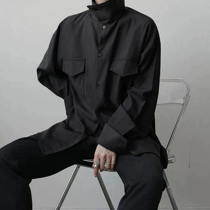 Structured High-Neck Collared Shirt【TR3375】