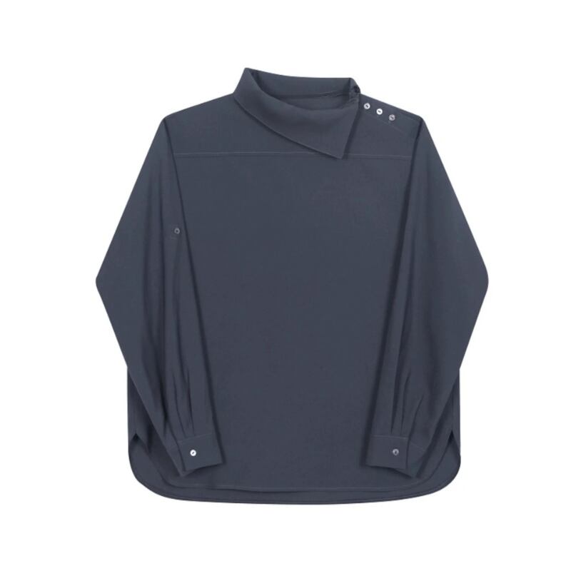 Asymmetric Button Collar T-shirt【TR3353】