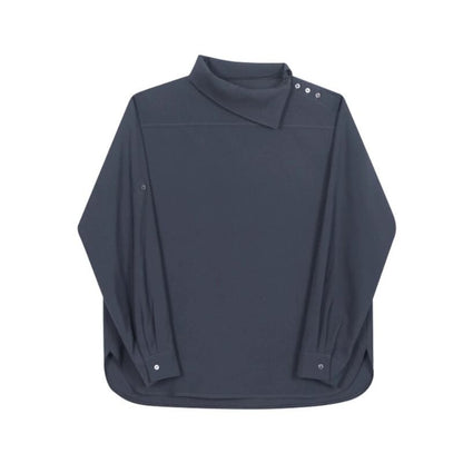 Asymmetric Button Collar T-shirt【TR3353】