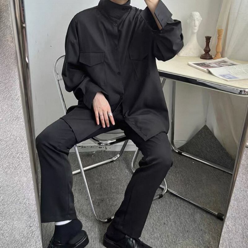Structured High-Neck Collared Shirt【TR3375】