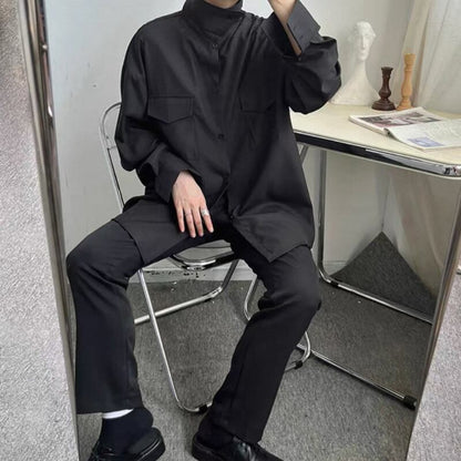 Structured High-Neck Collared Shirt【TR3375】