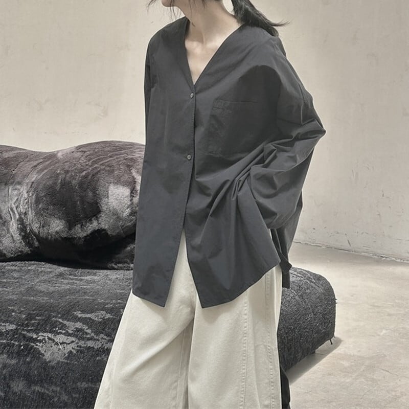 No-Collar Oversize Collared Shirt【TR3128】
