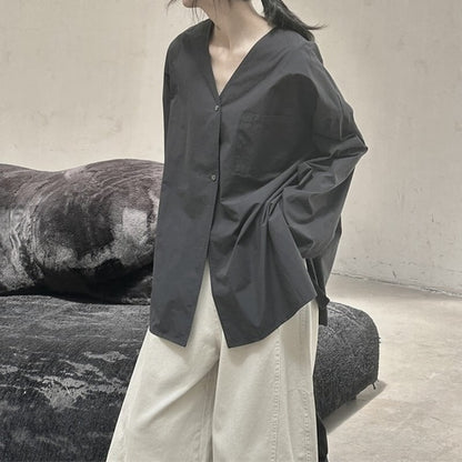 No-Collar Oversize Collared Shirt【TR3128】