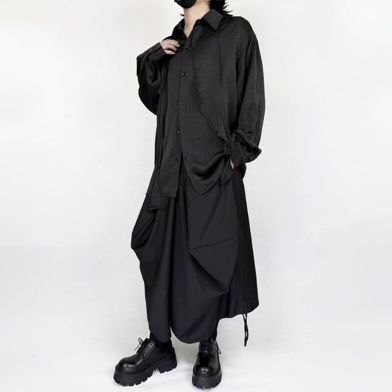 Satin Draped Texture Collared Shirt【TR3361】