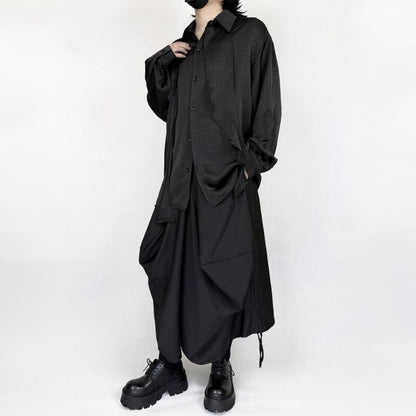 Satin Draped Texture Collared Shirt【TR3361】