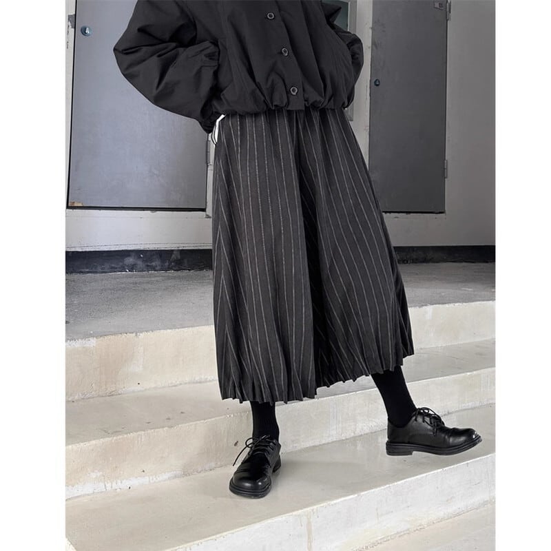 Stripe Cropped Hem-Pleats Pants【TR3222】
