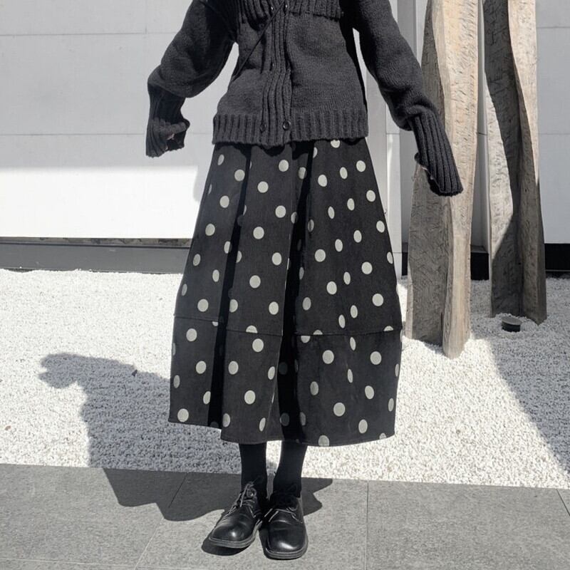 Corduroy Dot Balloon Skirt【TR3167】